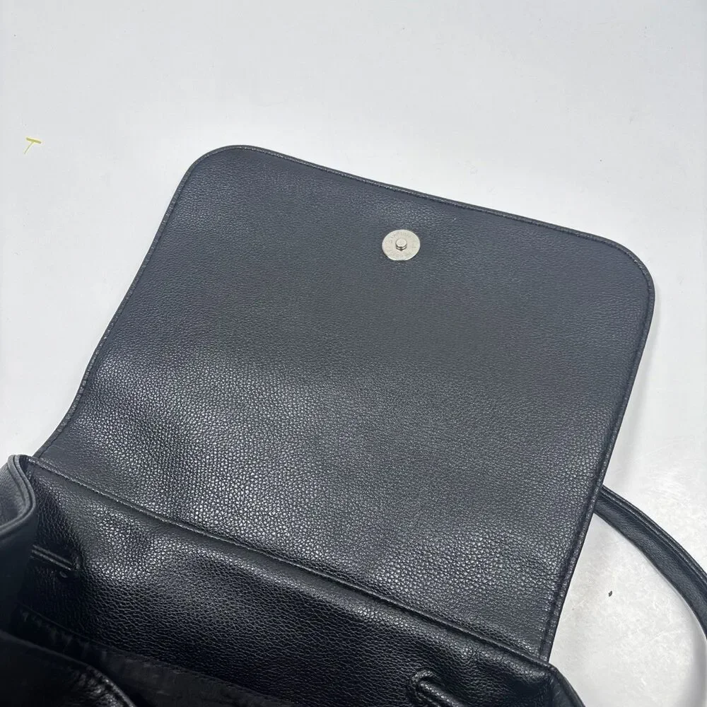 Victoria's Secret Backpack Purse Tote Black Faux Leather Drawstring 14